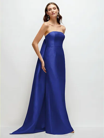 ALFRED SUNG STRAPLESS SATIN COLUMN DRESS WITH REMOVEABLE WATTEAU TRAIN