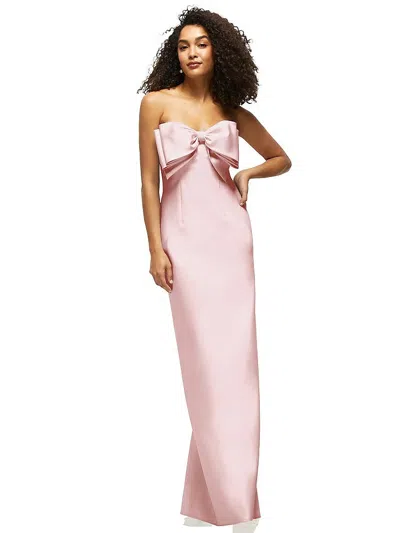 Alfred Sung Strapless Satin Column Maxi Dress With Oversized Handcrafted Bow In Ballet Pink