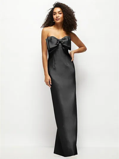 Alfred Sung Strapless Satin Column Maxi Dress With Oversized Handcrafted Bow In Black