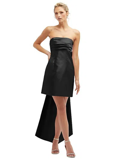 ALFRED SUNG STRAPLESS SATIN COLUMN MINI DRESS WITH OVERSIZED BOW