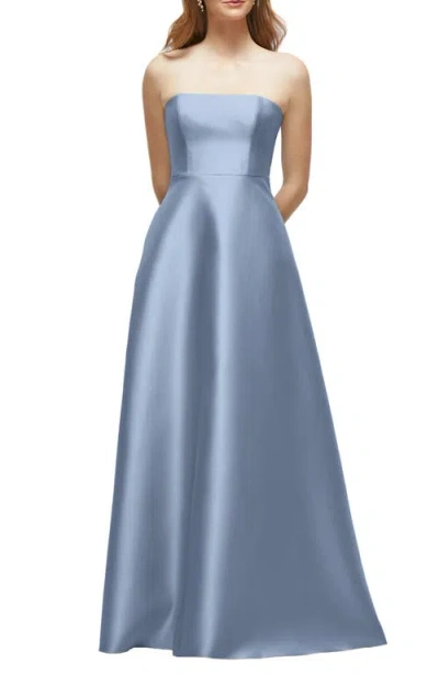 Alfred Sung Strapless Satin Gown In Blue