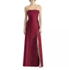 Alfred Sung Strapless Satin Gown Formal Dress In Burgundy In Red