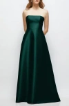 Alfred Sung Strapless Satin Gown In Green