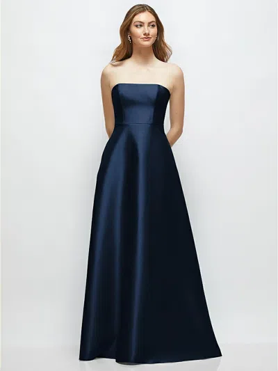 Alfred Sung Strapless Satin Gown With Full Skirt And Covered Buttons At Back