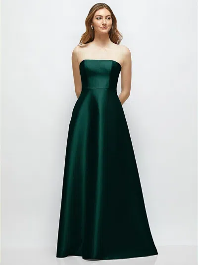 Alfred Sung Strapless Satin Gown With Full Skirt And Covered Buttons At Back