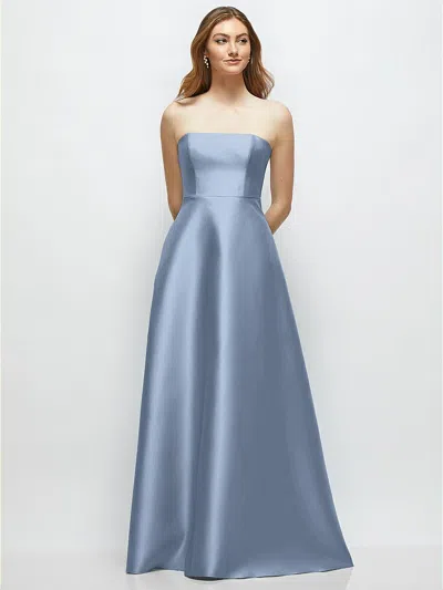 Alfred Sung Strapless Satin Gown With Full Skirt And Covered Buttons At Back