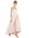 ALFRED SUNG STRAPLESS SATIN HIGH LOW DRESS WITH POCKETS