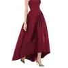 Alfred Sung Strapless Satin High Low Dress With Pockets In Red