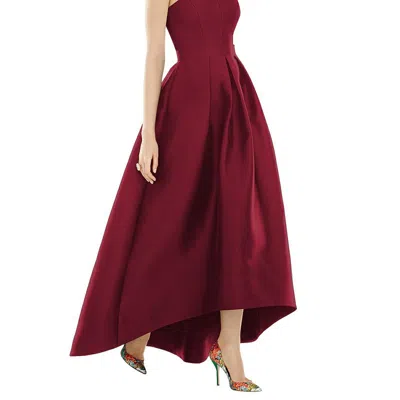 Alfred Sung Strapless Satin High Low Dress With Pockets In Red