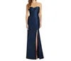 Alfred Sung Strapless Satin Slit Trumpet Gown In Midnight Blue In Blue