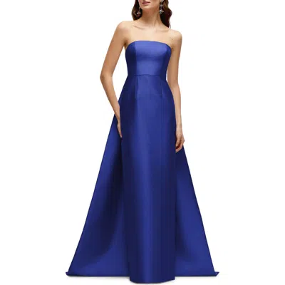 Alfred Sung Strapless Satin Twill Column Gown With Removable Train In Cobalt Blue