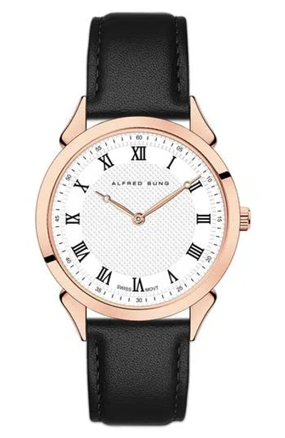 Alfred Sung Swiss Heritage Leather Strap Watch, 42mm