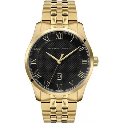 Alfred Sung Tempus Stainless Steel Bracelet Watch, 42mm In Gold Bracelet Black Dial
