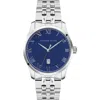 Alfred Sung Tempus Stainless Steel Bracelet Watch, 42mm In Silver Bracelet Blue Dial