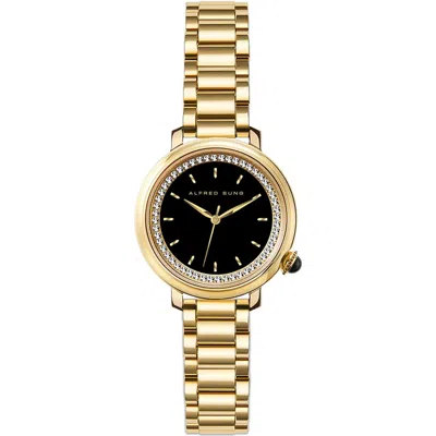 Alfred Sung Three-hand Quartz Crystal Bezel Bracelet Watch, 29mm In Black