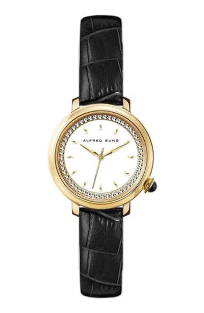 Alfred Sung Three-hand Quartz Crystal Bezel Leather Strap Watch, 29mm In Blue