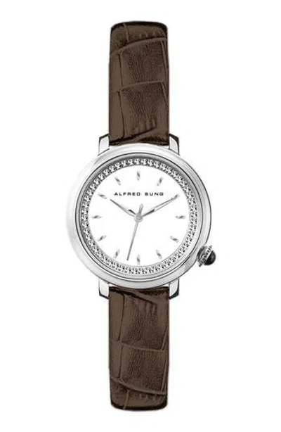 Alfred Sung Three-hand Quartz Crystal Bezel Leather Strap Watch, 29mm In Brown