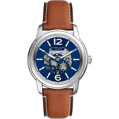 Alfred Sung Two-hand Skeleton Dial Automatic Leather Strap Watch, 43mm In Blue