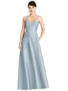 Alfred Sung V-neck Full Skirt Satin Maxi Dress