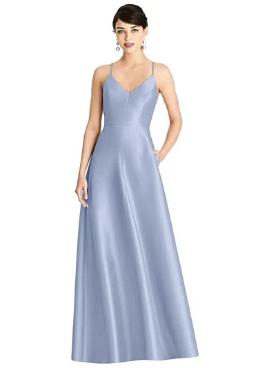 Alfred Sung V-neck Full Skirt Satin Maxi Dress