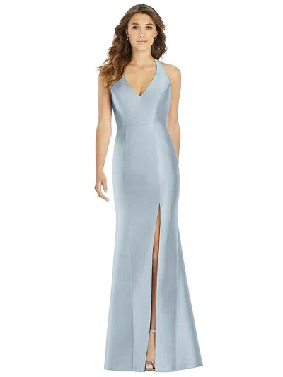 Alfred Sung V-neck Halter Satin Trumpet Gown In Gray | ModeSens