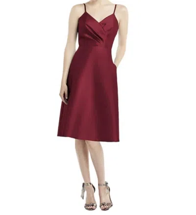 Alfred Sung V-neck Satin Twill Cocktail Dress In Burgundy