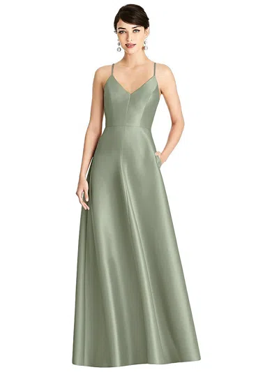 Alfred Sung V-neck Full Skirt Satin Maxi Dress