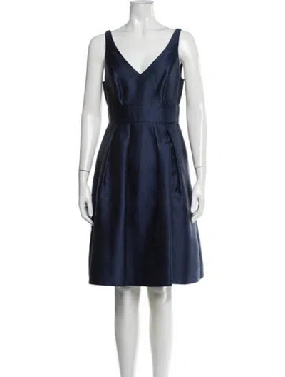 Pre-owned Alfred Sung V-neck Knee-length Dress In Blue