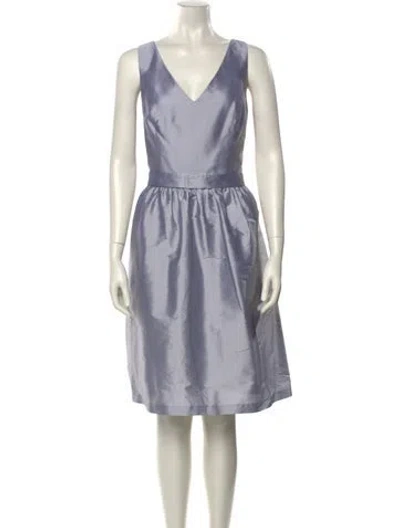 Pre-owned Alfred Sung V-neck Knee-length Dress In Gray