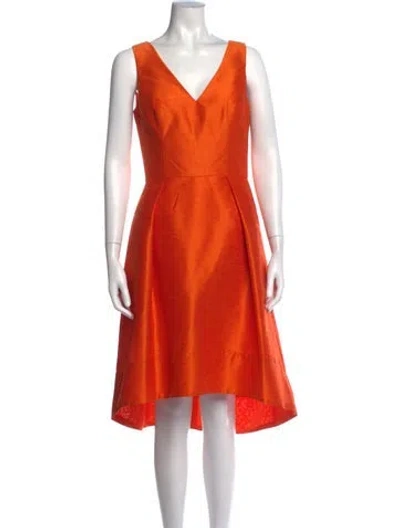 Pre-owned Alfred Sung V-neck Knee-length Dress W/ Tags In Orange