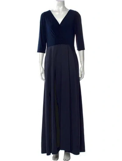 Pre-owned Alfred Sung V-neck Long Dress In Blue