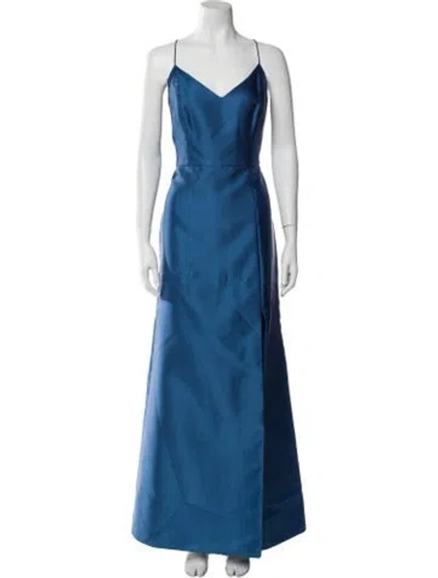 Pre-owned Alfred Sung V-neck Long Dress In Blue