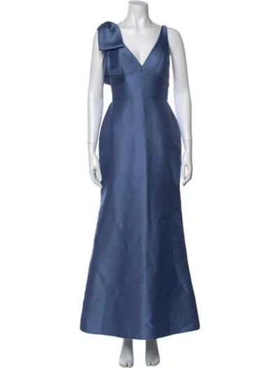 Pre-owned Alfred Sung V-neck Long Dress In Blue