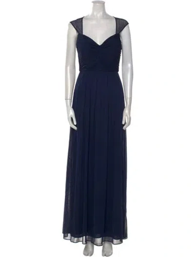 Pre-owned Alfred Sung V-neck Long Dress In Blue