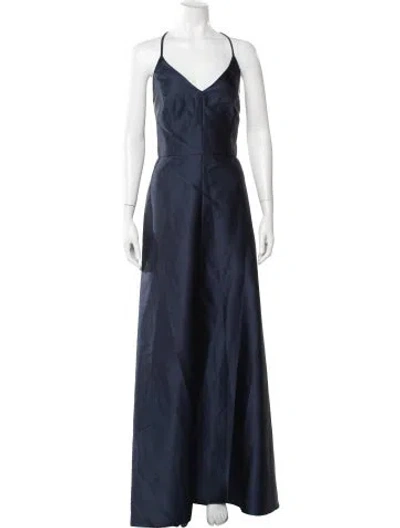Pre-owned Alfred Sung V-neck Long Dress In Blue