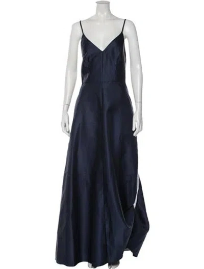 Pre-owned Alfred Sung V-neck Long Dress In Blue