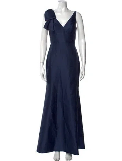 Pre-owned Alfred Sung V-neck Long Dress In Blue