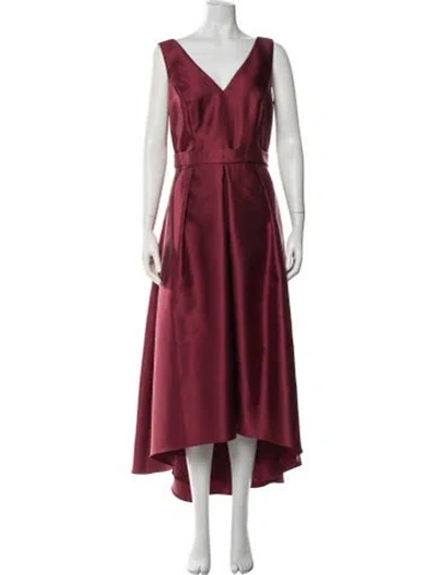 Pre-owned Alfred Sung V-neck Long Dress In Burgundy