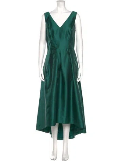 Pre-owned Alfred Sung V-neck Long Dress In Green