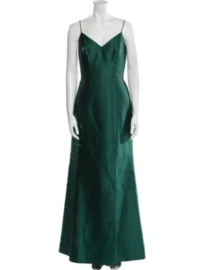 Pre-owned Alfred Sung V-neck Long Dress In Green
