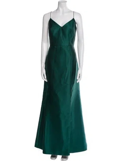 Pre-owned Alfred Sung V-neck Long Dress In Green