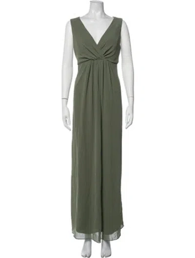 Pre-owned Alfred Sung V-neck Long Dress In Green