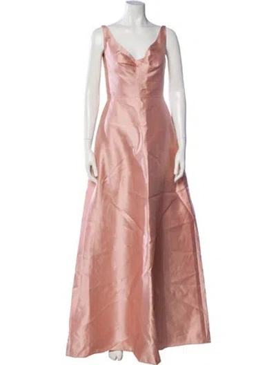Pre-owned Alfred Sung V-neck Long Dress In Neutral