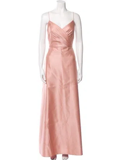 Pre-owned Alfred Sung V-neck Long Dress In Neutral