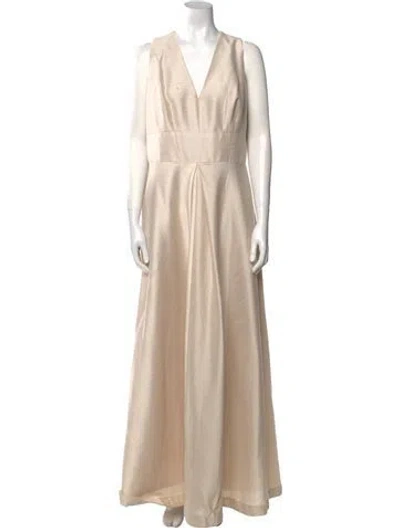 Pre-owned Alfred Sung V-neck Long Dress In Neutral