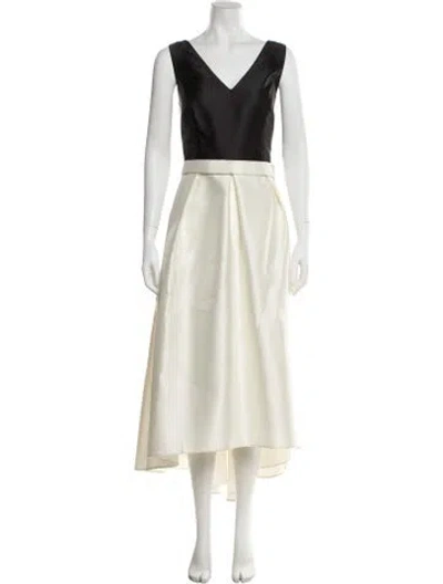 Pre-owned Alfred Sung V-neck Long Dress In Neutral