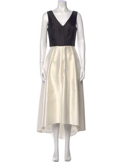Pre-owned Alfred Sung V-neck Long Dress In Neutrals