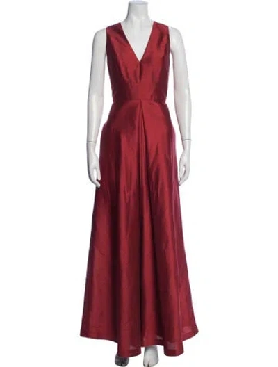 Pre-owned Alfred Sung V-neck Long Dress In Red