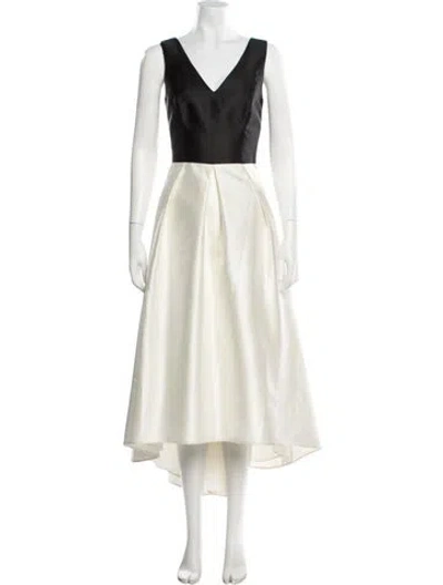 Pre-owned Alfred Sung V-neck Midi Length Dress In Neutral