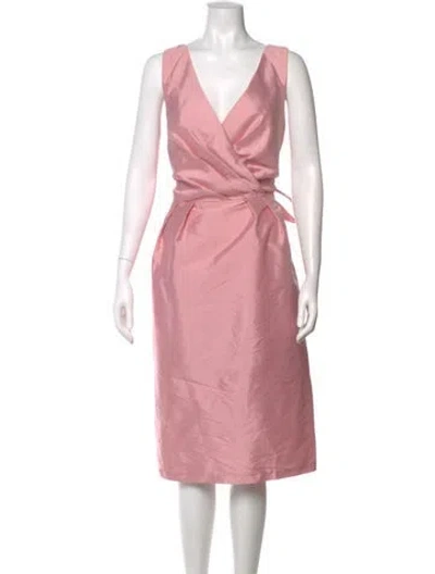Pre-owned Alfred Sung V-neck Midi Length Dress In Pink